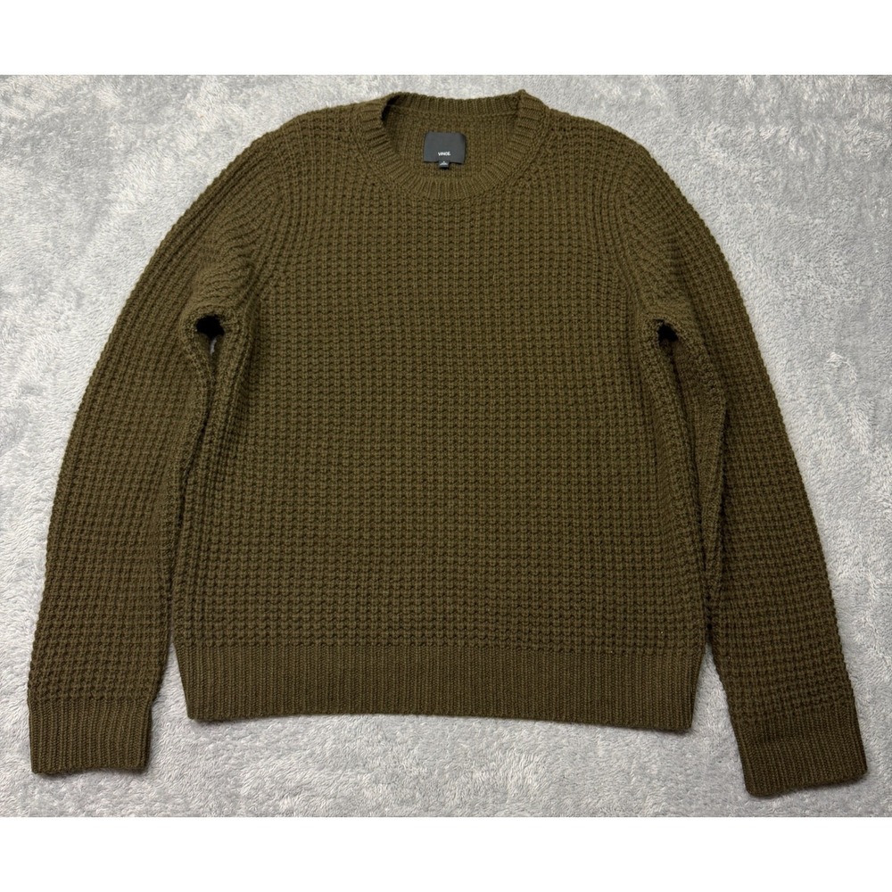Vince Sweater Mens XL Green Macro Waffle Cashmere Blend Crewneck Chunky Knit